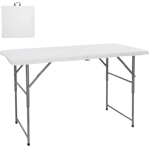 LOLAhome Mesa Plegable, Regulable en 3 Alturas, de Acero Anticorrosión y HDPE (De 122x60x74 cm) | Resistente, fácil Transporte, fácil Montaje | Ideal Acampadas, Picnic, Catering, Jardín, Terraza