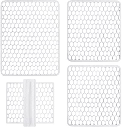 Juego de alfombrillas para fregadero de 4 piezas para fregadero, protector de fregadero, escurridor de colores, goma (blanco)