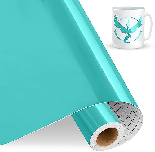 IModeur Vinylfolie plotter cyan, 30,5 cm x 457,5 cm glänsande cyan plotterfolie självhäftande vinyl, plotterfolie vinyl för Cricut, Silhouette Cameo, de flesta skärmaskiner