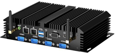 Thdeukoty Mini PC Industriel sans Ventilateur, Ordinateur de Bureau Celeron 2955U Windows 10 Pro, 16GB RAM 256GB SSD, 2xNICs, 6*COM RS232, 4xUSB3.0, Dula-Band WiFi, HDMI/VGA Ports, Gigabit LAN