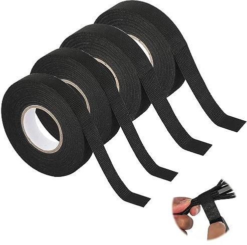 AOROPS Gewebeband Isolierband Schwarz, 4 Stück Kabelbaum Klebeband Elektrisches Klebeband, Selbstklebendes Autokabelbaum Wickelband für Haushalt Kabelbäume Kfz Motorrad(2 Größen)