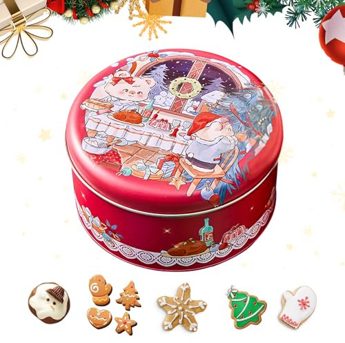 Nexoria Keksdose, Keksdose Weihnachten Metall Plätzchendose Weihnachten Weihnachtliche Plätzchendose Blechdose Blechdosen Für Gebäck Rund Plätzchendose Für Kekse Und Gebäck (A)