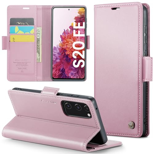 XYGLOW Handyhülle für Samsung Galaxy S20 FE Hülle Klappbar Premium PU Lederhülle Klapphülle【RFID Schutz】 Kartenfach Standfunktion Schutzhülle für Samsung S20 FE 4G/5G Flip Case Wallet Tasche, Rosa