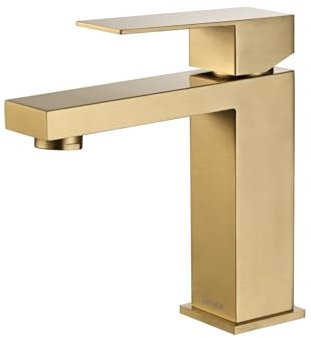 DETBOM Waschtischarmatur Bad Gold – Edelstahl 304, Geräuscharmes Keramikventil, Einhebel Mischbatterie für Waschbecken, Kalt & Warmwasser Einstellbar, Hygienisch Bleifrei, Einfache Montage