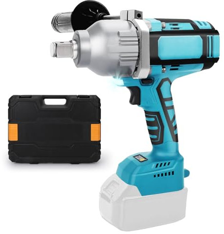 Llave de carraca sin cable, 2000NM 3/4 Carraca sin escobillas compatible con Makita 18V batería, 5000RPM Carraca eléctrica con 3 engranajes, mango adicional y caja de plástico (sin batería)