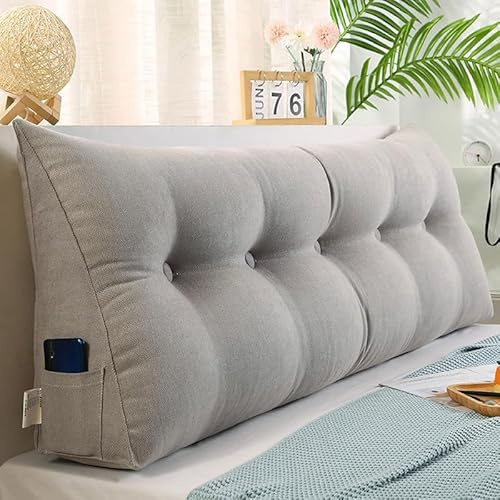 AZVFLY Rückenkissen Lang Rechteck Hohen Rückenlehne Kissen Waschbar Abnehmbar Kopfteil Lesekissen Lendenkissen für Bett Rückenstützkissen mit Seitentasche Keil-Kopfteilkissen