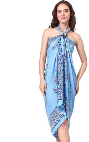 Sarong Pareo Women's Mandala Fringe Viscose Beach Towel Wrap Skirt Beach Skirt Bikini Cover Up for Swimsuit Light Blue Boho Flower