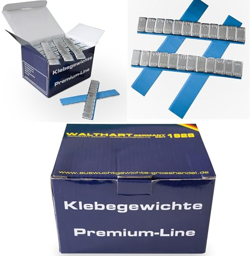 Walthart Germany seit 1928 50 Klebegewichte Auswuchtgewichte Stahlgewichte I 50x Kleberiegel aus Stahl 12x5g I für Alufelgen selbstklebend I verzinkt 3 Kg Premium-Line