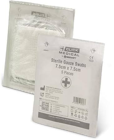 Lot de 10 paquets de 5 compresses stériles absorbantes de premiers secours 7,5 cm x 7,5 cm