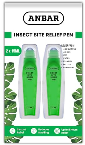 Anbar Bug Bite Relief Pen for Mosquitos, Wasps, Nettles, and Insects, 15 mL, Fast Acting Instant Relief, Deet Free, Gentle on Sensitive Skin, Anti-Itch Support for Kids and Adults (2)