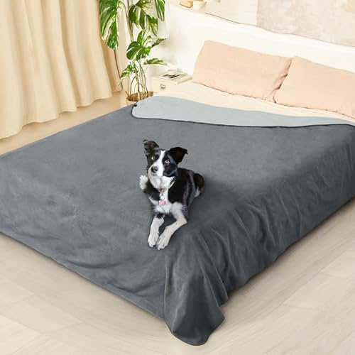 Kritter Planet Wasserdicht Decke, Waschbar Hundedecke Katzendecke Sofadecke Tagesdecke Sofaschutz Hund Kuscheldecke Wasserdicht für Sofa Bett Couch Auto, XXL Decke 260 x 244 cm, Hellgrau/Dunkelgrau