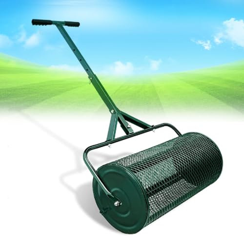 Esparcidor de abono, esparcidor de turba, esparcidor de abono, con mango ajustable en forma de T, esparcidor de tierra vegetal para césped y jardín, para plantar y sembrar, verde, 40 cm x 60 cm