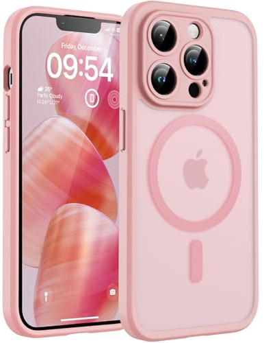 TOCOL Coque pour iPhone 13 Pro Max, Compatible avec MagSafe, Rose Clair | Anneau Magnétique Intégré, Protection de l'objectif Améliorée, Résistant aux Rayures, Case Dos Mat Translucide Fine Antichoc
