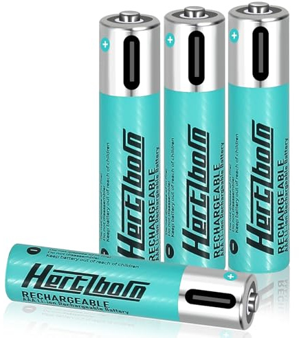 Hertzborn AAA Akku Lithium wiederaufladbar 1.5V - 925mWh Sicherheit getestet von TÜV & -20°C - 1000 Zyklen für Medizingeräte, Smarthome - 4er Pack