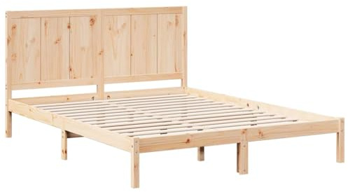 vidaXL Massivholzbett, Holzbett mit Kopfteil Lattenrost, Doppelbett für Schlafzimmer, Bett Bettgestell, Modern, 200x220cm Massivholz Kiefer