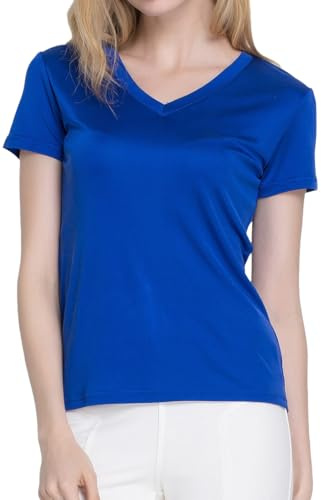 Dam mullbärssilke t-shirts, basic, v-ringad, kortärmad, t-shirt, toppar, casual, t-shirts, stickade silkesblus, vardagskläder, underkläder, BLÅ, M