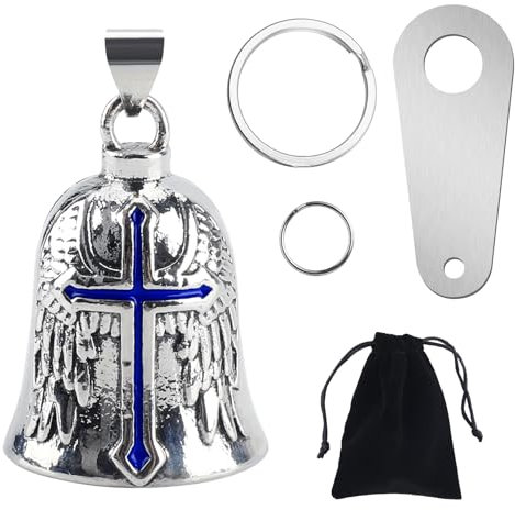 Guardian Bell, portafortuna per moto, staffa di montaggio, 2 portachiavi, anelli e organizer, borsa per moto, accessori per uomini e donne, protezione equitazione, sicurezza (blu)