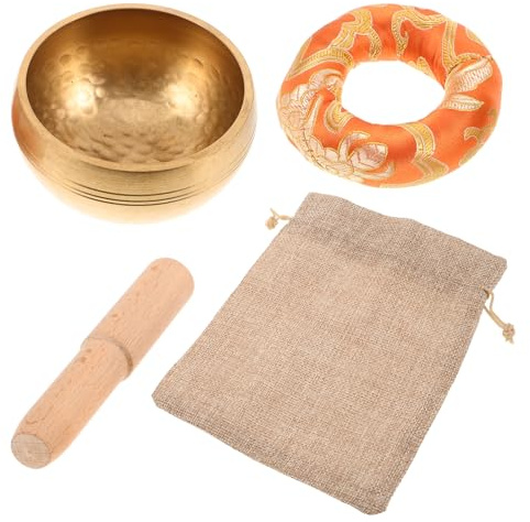 QUMIIRITY Set Campane Tibetane Nepalese 8cm in Rame Fatto a Mano Mazzuolo, Cuscinetto e Sacchetto, Mini Ciotola Sonora per Meditazione Yoga e Pratiche Spirituali, Portatile per Rilassamento