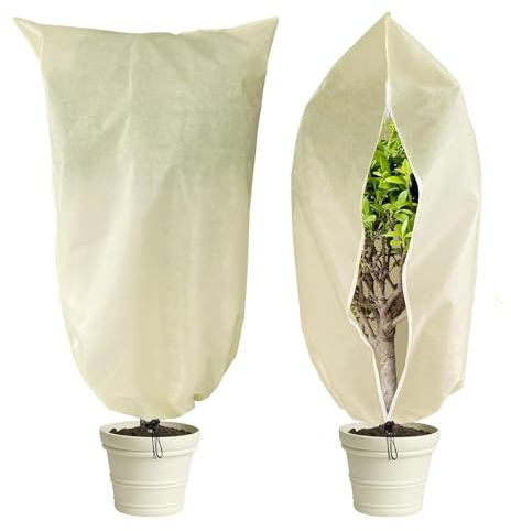 HAFRILY Pflanzenvlies, Frostschutzjacken, 120 x 180 cm, 2 Stück, Pflanzen-Frostschutzhüllen, Vliesbeutel für Pflanzenabdeckungen, Pflanzenschutz vor Frost, Vögeln und Insekten