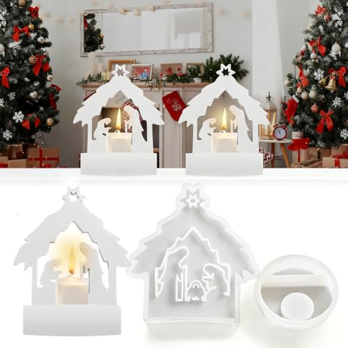 Krippe Silikon Gießform Set gießform Weihnachten Krippe 2 Stück 3D Gipsform Weihnachten Silikonformen Tischdekorationen, Gießformen Weihnachten Ostern für DIY Kerze, Handwerk, Heimdekoration
