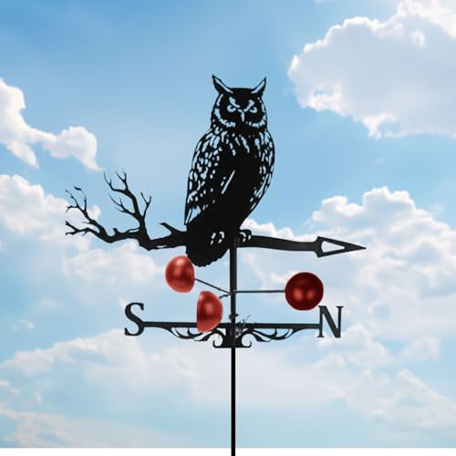 BigKing Panneau en métal en forme de hibou, girouette de signalisation décorative, 58 x 33 cm, instrument de mesure du vent, girouette pour cour, grange, ornement pour toits et jardins