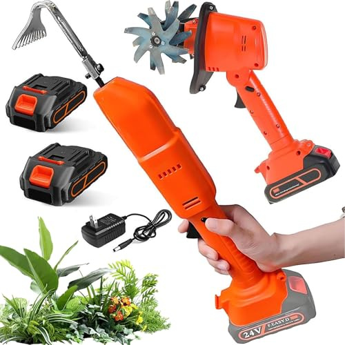 Mini zappa elettrica – coltivatore senza fili con 2 batterie ricaricabili, micro fresa manuale da giardino per diserbo, allentamento del terreno e taglio dell'erba