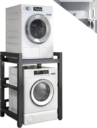 Support de sèche-linge portable à hauteur réglable et kit d'empilage pour machines à laver et sèche-linge à chargement frontal, économie d'espace, capacité de 400 kg, étagère pour petites cuisines et