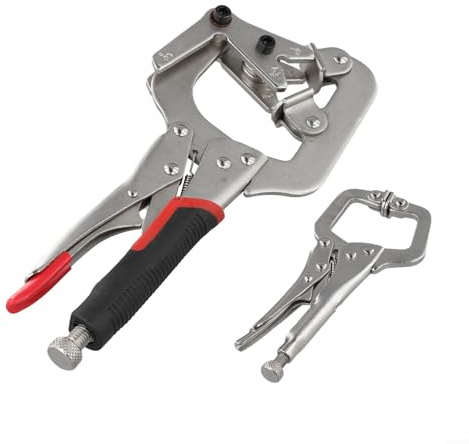10 Inch Welding Pipe Plier Clamp with 5 Inch Mini C-Clamp Locking Pliers, Chrome Vanadium Steel V-Pads for Secure Grip on Various Pipe
