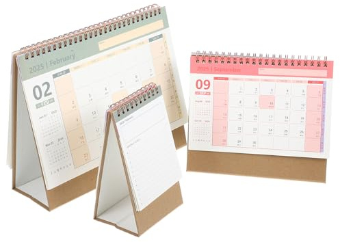 PRETYZOOM 3 Stück Teiliges Stehender Tischkalender mit Spiralbindung Monatsplaner für Büro und Zuhause Dickes Papier Modernes Minimalistisches Design zur Effizienten Terminplanung und