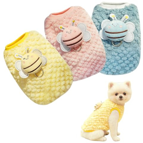 3 Pcs Colorful Kitten Clothes, Bee Pattern Dog Clothes for Chihuahua Yorkie, Soft Puppy Jumper for Mini Newborn Dogs and Cat, Cute Teacup Dog Cat Vest (XXS,1.1-2.2LBS)