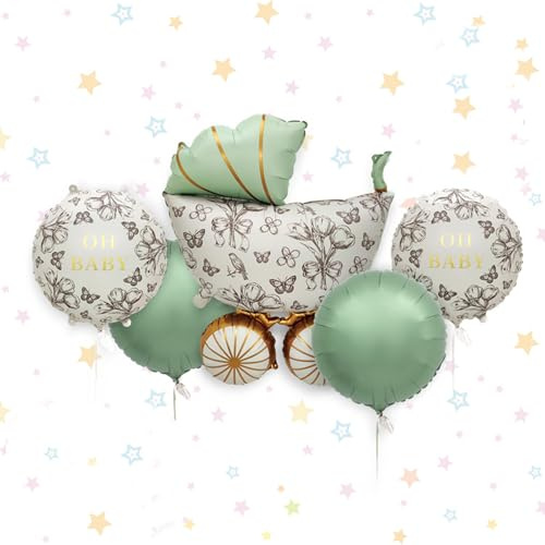 Oh Baby Deko, Babyparty Deko Junge Mädchen, Baby Shower Luftballon Set, 5 Stück Folienballons, Mintgrün und Gold, OH BABY Aufschrift, Babyparty Deko
