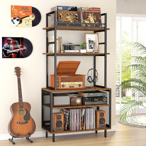 ikkle Record Player Stand with Vinyl Storage, 5 Layer Turntable Stand | Large Record Player Table with CD Racks and Record Display Holds Up to 400+Albums for Living Room, Bedroom