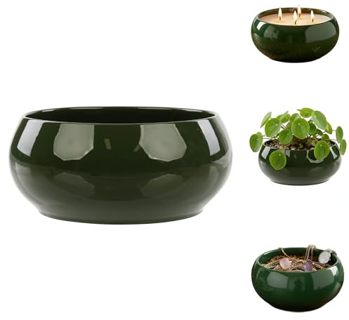 botle Pot de fleurs - En céramique - Vert - Diamètre : 25,5 cm - Bol décoratif glamour - Pour plantes succulentes - Décoration de table - Pour mariage - Rangement de bijoux