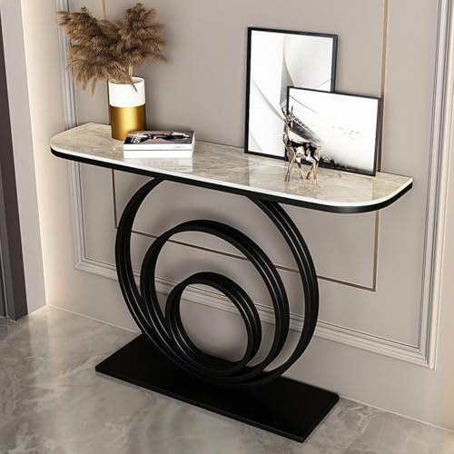 RUYICZB Console avec Plateau en Ardoise, Table D'entrée avec Structure Métallique Géométrique, Consoles Étroites pour Petits Espaces, Tables D'appoint À Placer Derrière Le Canapé,Black Gray,100cm
