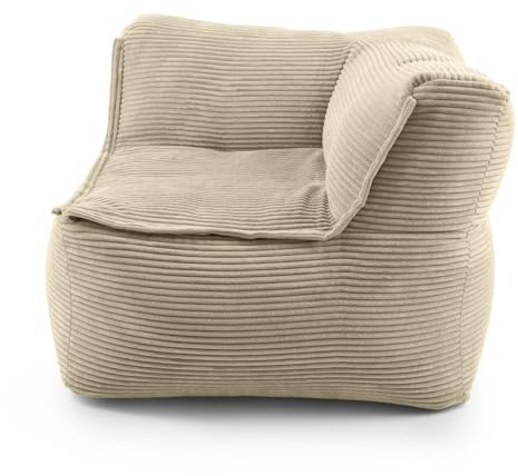 LUMALAND Pouf modulaire d'angle droit en velours côtelé 340 l pour canapé modulaire | Match idéal avec fauteuil et pouf | Pouf en perles EPS avec rembourrage | Coussin d'assise salon intérieur lavable
