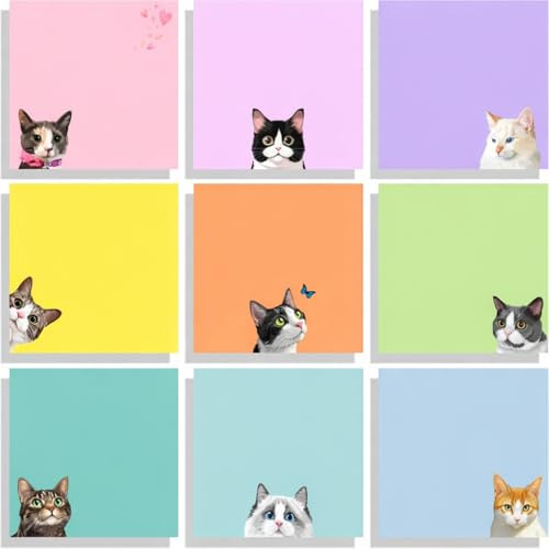 9 Packs Cute Sticky Notes, 450 Sheets Black Cat Sticky Notes Stationary Removable Adhesive Memo Pads for Pet Lovers Office School Party Supplies Gifts(76x76mm)
