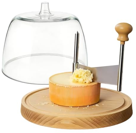 Affettatrice Per Ruota Di Formaggio In Acciaio Inossidabile - Grattugia Per Formaggio 21x17,5 Cm, Utensile Da Cucina, Multifunzionale Con Coperchio E Base In Legno | Per Uomini E Donne Cucina Domestic