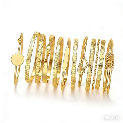 HEVIBK 15Pcs Goldene Boho Armreifen Set Damen–Stapelbare Vintage Armbänder,Punk Chunky Gold Armreif,faschingsschmuck gold Modische Geschenke