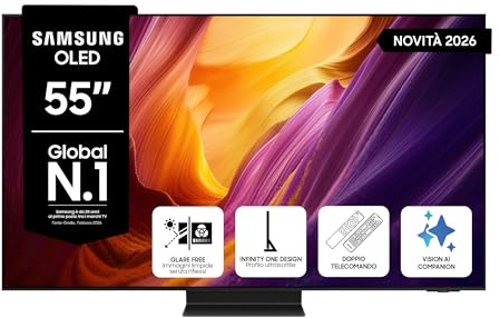 Samsung Smart TV 55 QE55S95HATXZT OLED 4K Glare Free, HDR 10+, Motion Xcelerator 165Hz, Dolby Atmos, FreeSync Premium Pro, Voice Control with AI(VAC), Alexa Built-in, PACCHETTO INTRATTENIMENTO, 2026