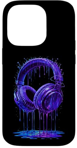 Casque Audio Bleu électrique DJ Gamer Musique Art Paint Drip Coque pour iPhone 14 Pro