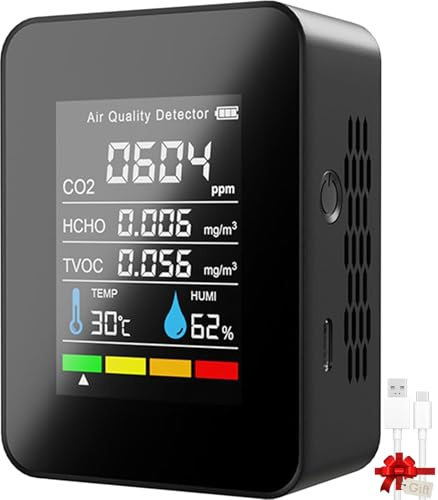 Detecteur de Fumée Connecté Moniteur Qualité Détecteur CO2 5 en 1, focombance Détecteur de CO2 Alarme Incendie Co2 Detecteur Gaz Alarme Connecté