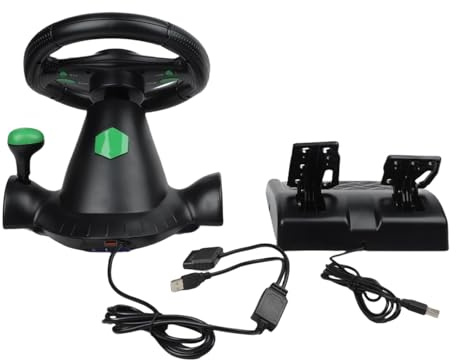 Lagomloot USB Race Steering Wheel con Vibrazione, Compatibile con Switch, per Xbox 360, PS4, PS3, PC, Design Ergonomico in ABS per Giochi di Simulazione di Corse