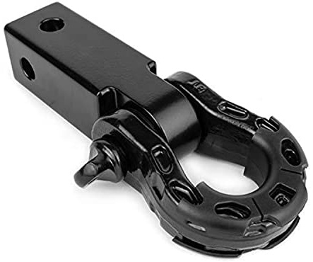 GearAmerica Hitch Receiver 2” Black | Heavy Duty Aluminum Hitch for Towing Jeeps, Trucks, SUVs | Lab Tested 11 US Ton | Include ¾ ” D-Ring Mega Shackle and ⅝”  Pin | with Isolators and Washers
