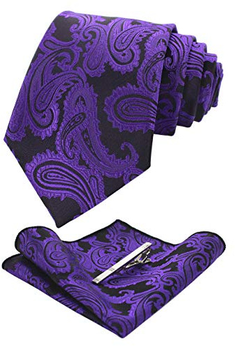 JEMYGINS Graziös Paisley Elegant Herren Krawatte und Einstecktuch mit krawattenklammer Sets