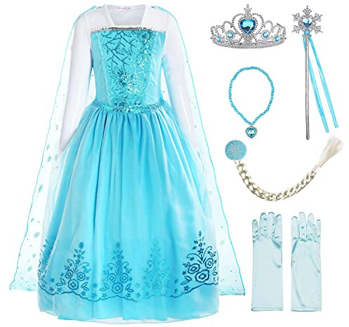 ReliBeauty Mädchen Kleid Prinzessin Langarm Falten Pailletten Schneeflocken Kostüm