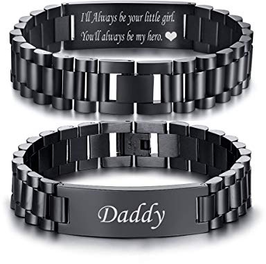 VNOX Bracelet for Men Daddy Husband Boyfriend - Custom Stainless Steel Link Bracelets, Engraved Gifts, Personalised Black DAD Link Chain Gift For Birthday Anniversary Fathers Day