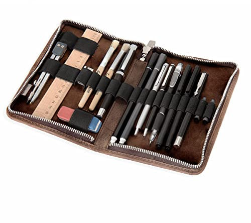 Exklusives Federmäppchen Stifte-Etui, Größe L, aus Büffel-Leder, Braun, Jahn-Tasche 014