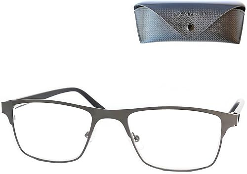 Mini Brille - Lunettes Anti Lumière Bleue Verres Rectangulaires, Etui Lunettes, Monture en Acier Inoxydable Léger (Graphite), Lunettes de Lecture Homme et Femme +2,5 Dioptrie