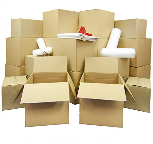 Moving Kit Pack 2-3 Bedroom House Premium - 31 Strong Packing Cardboard Removal Boxes, Large Roll of Bubble Wrap, Strong Brown or Clear Tape, 50 Sheets of Packing Paper, Black Marker Pen