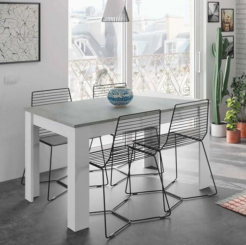 Dmora - Tavolo allungabile Midland, Consolle estensibile per sala da pranzo, Tavolo apribile da cucina con prolunga, 140/190x90h78 cm, Cemento e Bianco